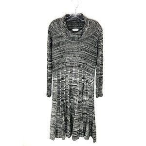 Calvin Klein Sweater Dress Women 1X Gray Long Sleeve Crowl Neck Fit & Flare Knit